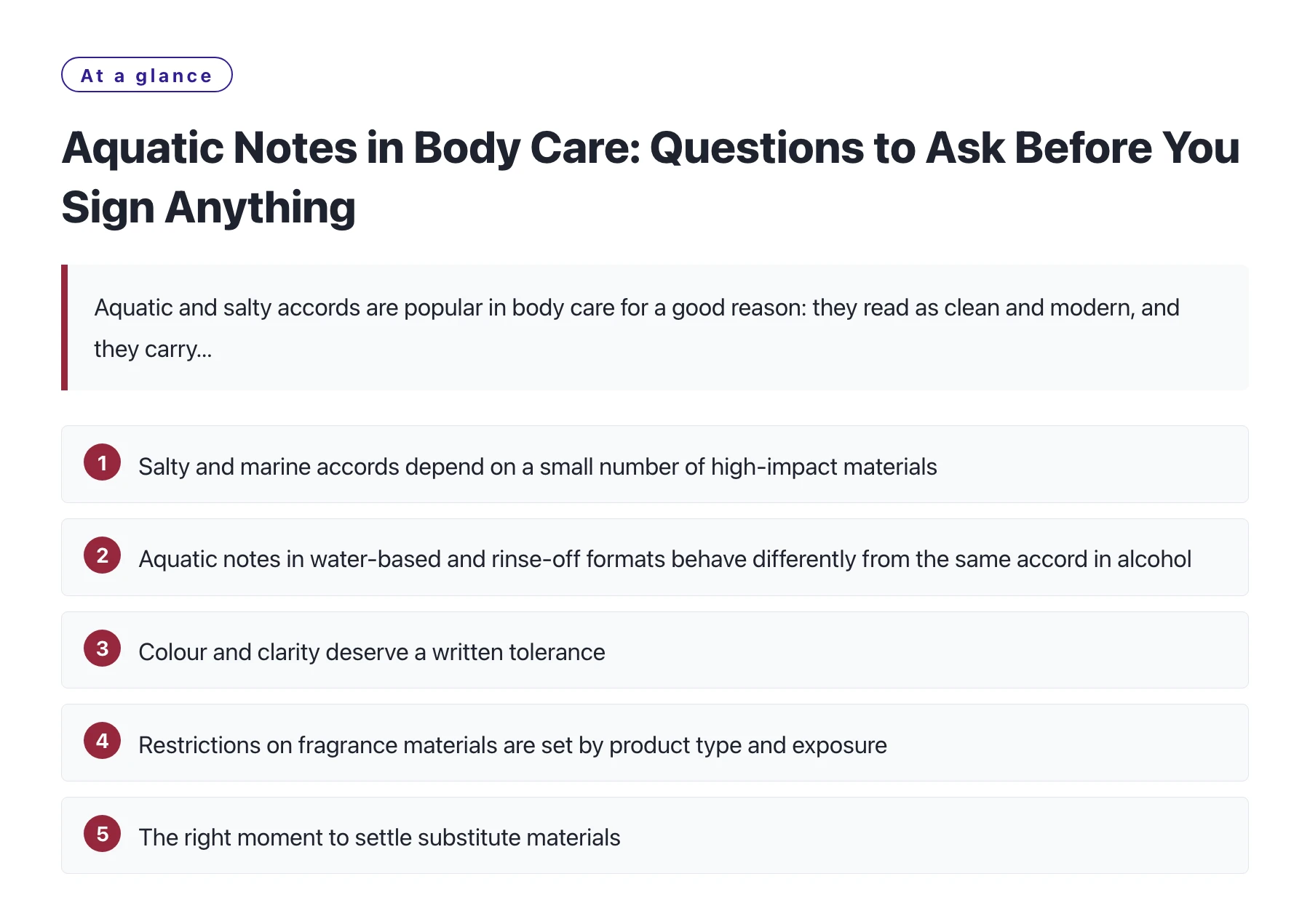 Aquatic Notes in Body Care: Questions to Ask Before You Sign Anything——全文要点速览